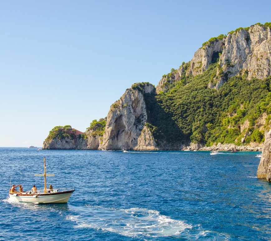 boat at sea along amalfi coast